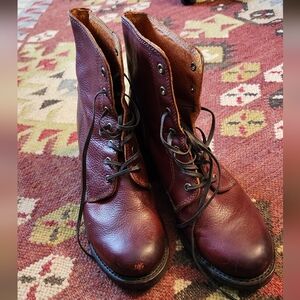 Frye Sabria Red-Brown Leather Lace-Up Boots